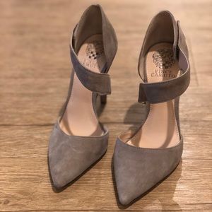 Gray suede pumps